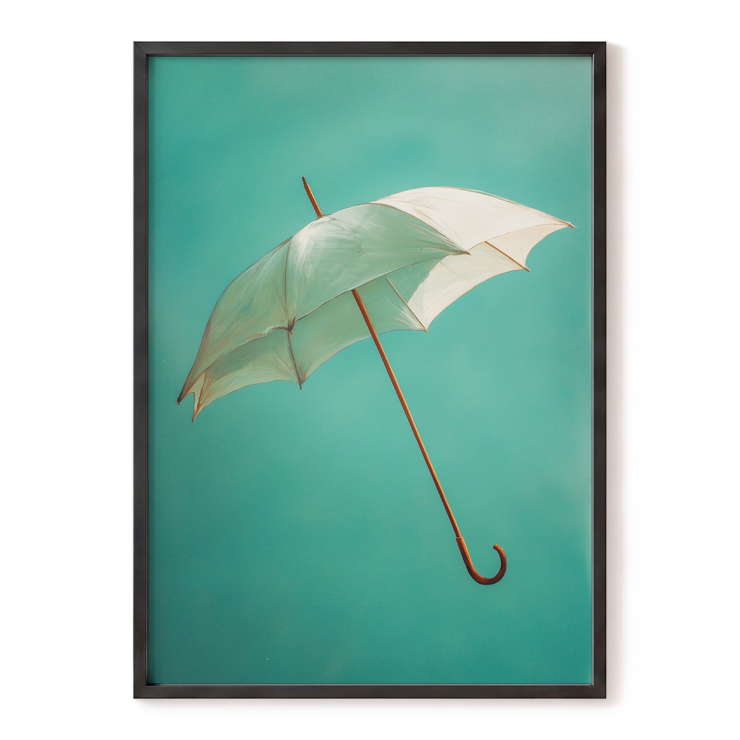 Umbrella in Teal – green, blue, white minimalist wall art, front view