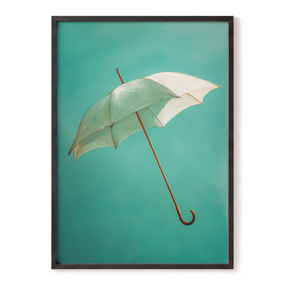 Umbrella in Teal – green, blue, white minimalist wall art, front view