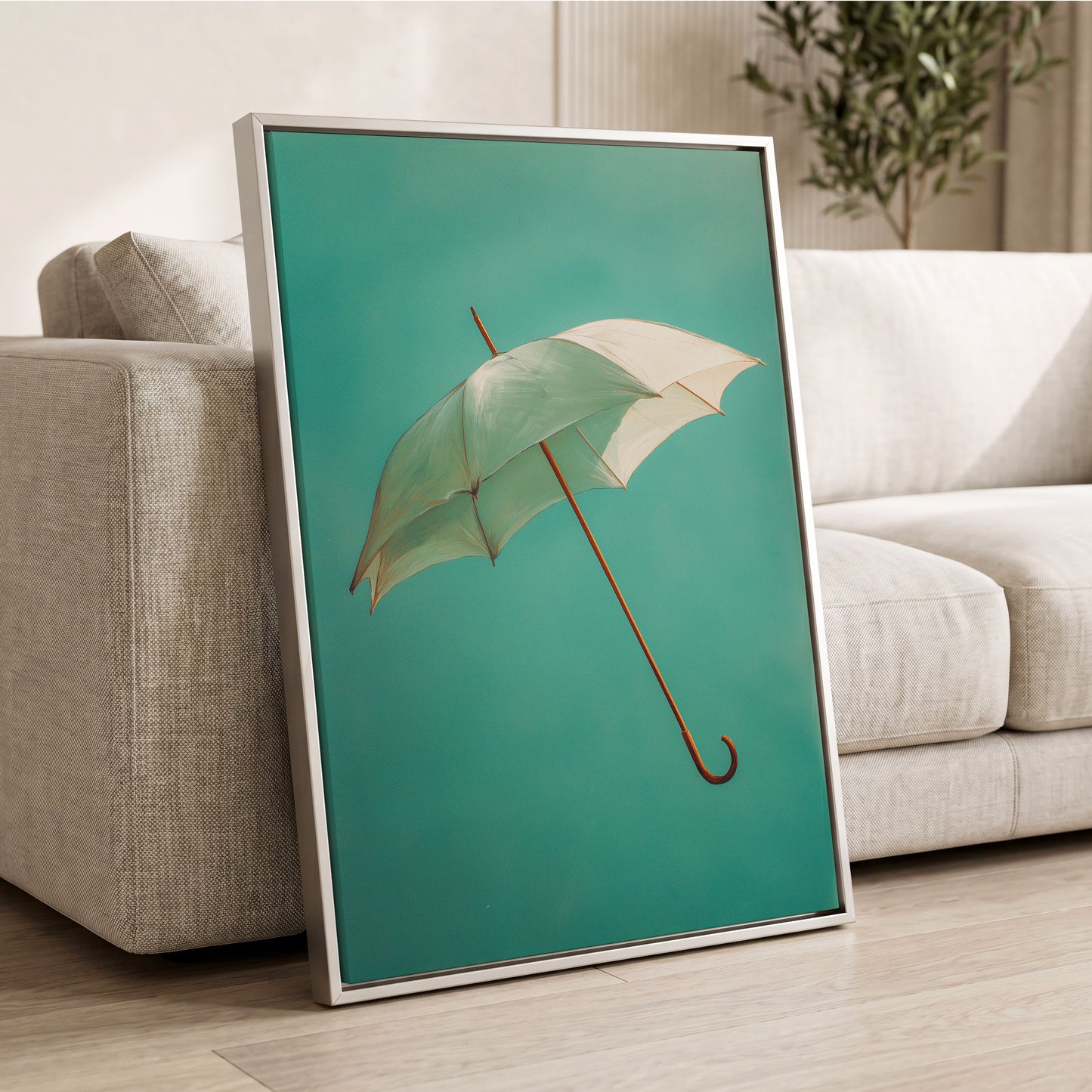 Umbrella in Teal – wall art displayed in a styled interior, gallery view 2