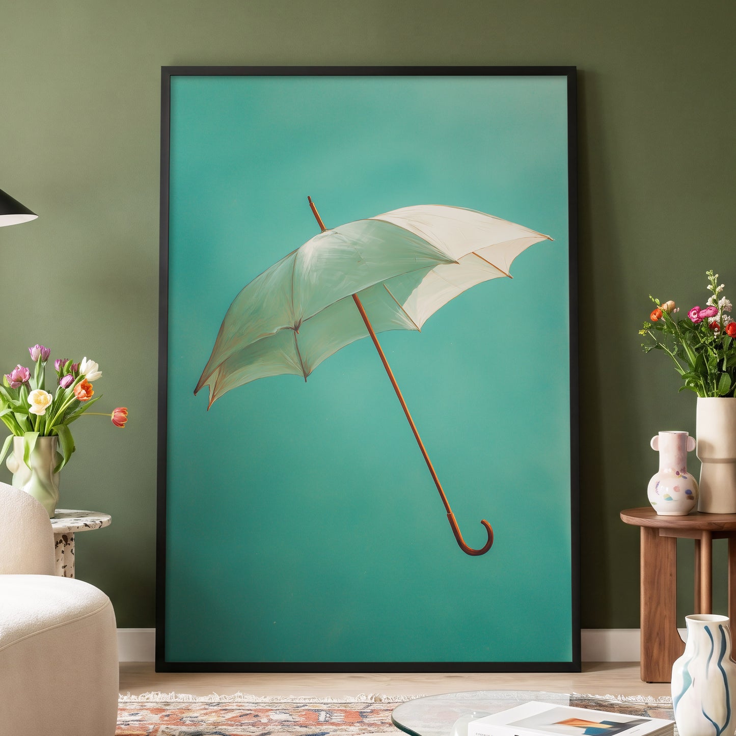 Umbrella in Teal – wall art displayed in a styled interior, gallery view 4