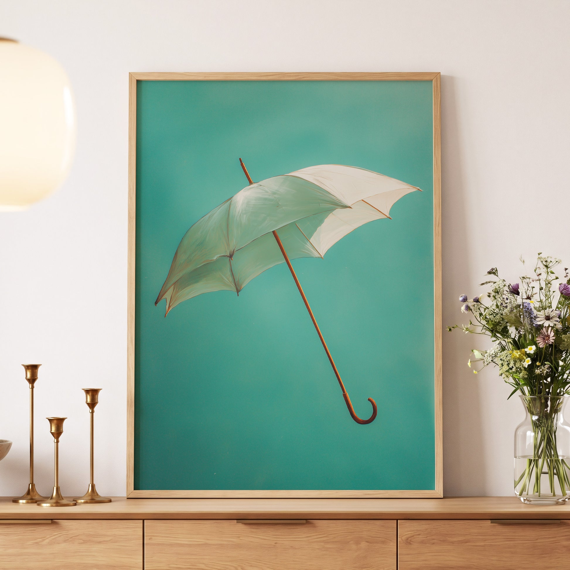Umbrella in Teal – wall art displayed in a styled interior, gallery view 5