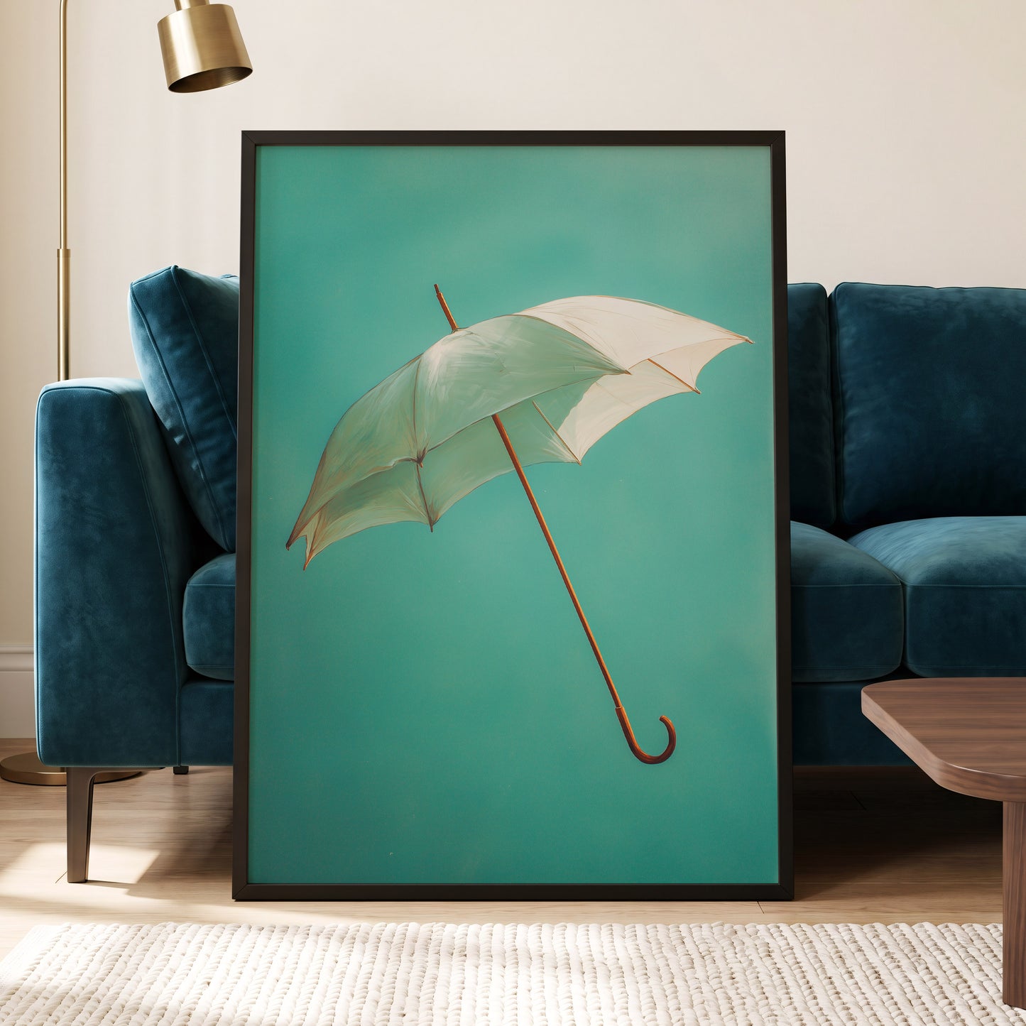 Umbrella in Teal – wall art displayed in a styled interior, gallery view 6