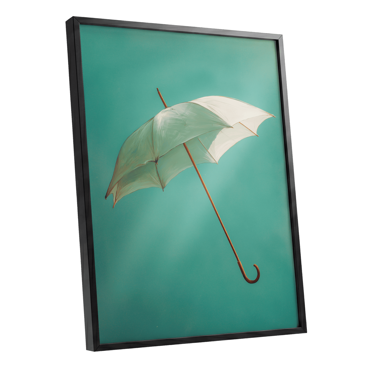 Umbrella in Teal – black framed poster option