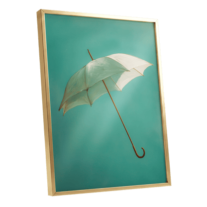 Umbrella in Teal – gold framed poster option
