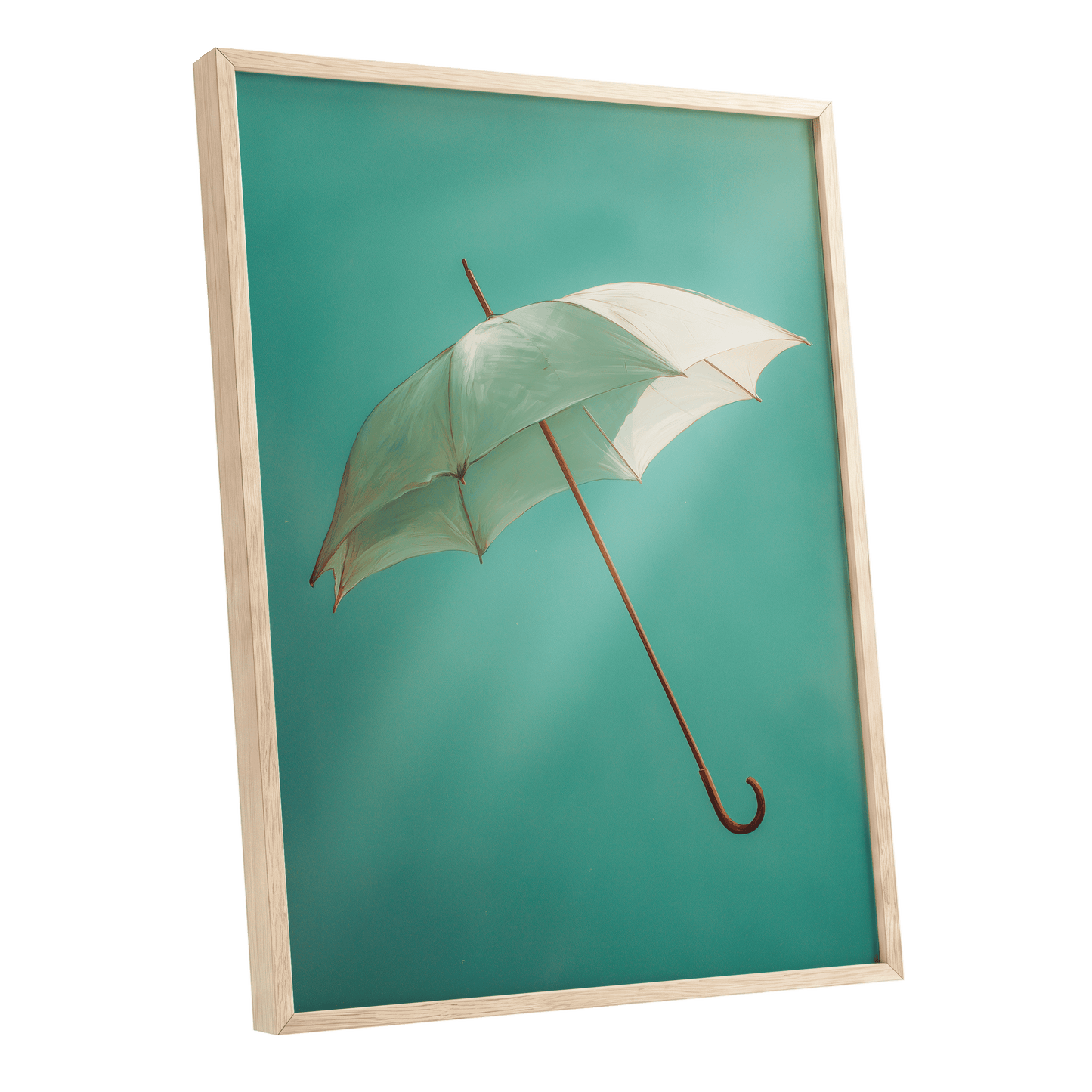 Umbrella in Teal – oak framed poster option