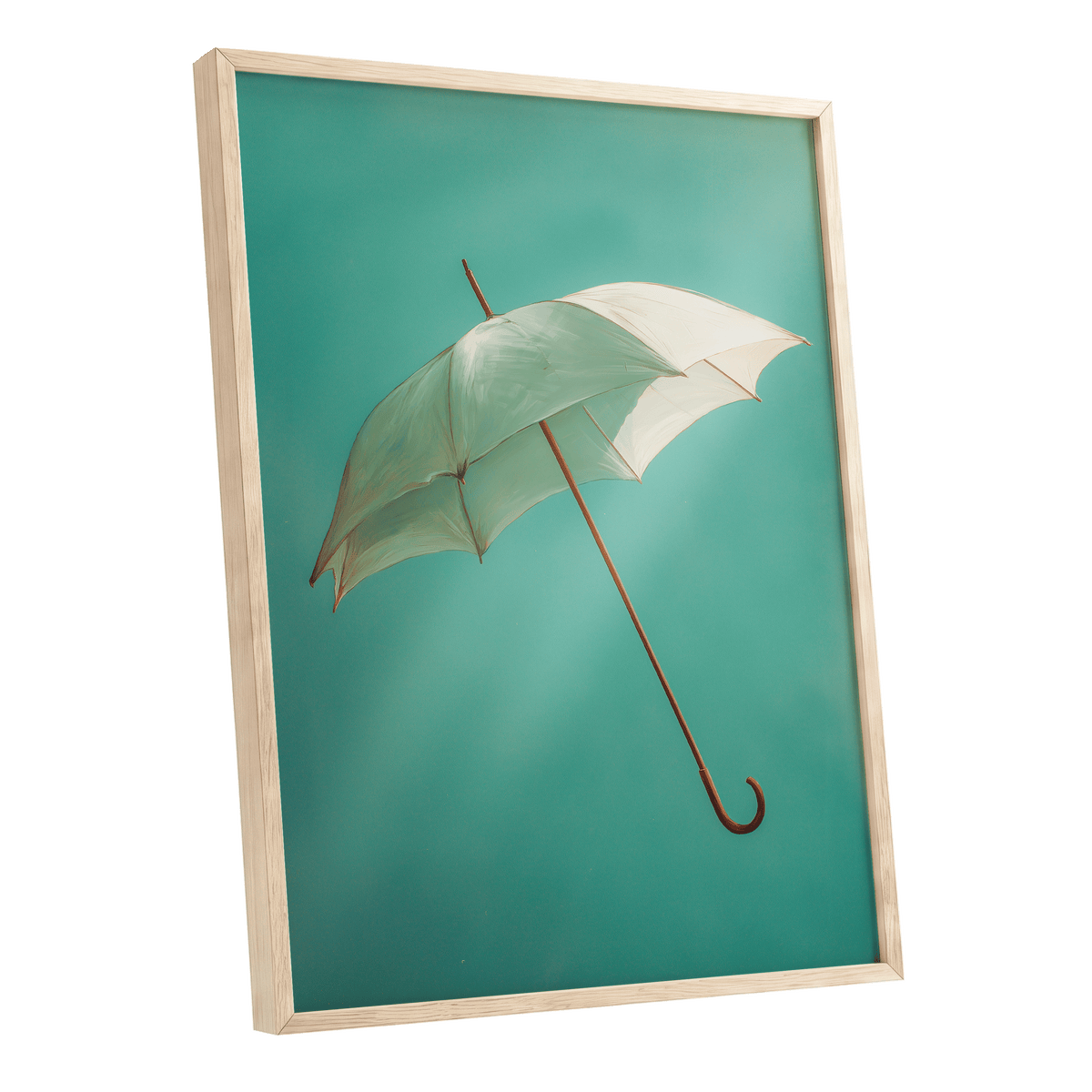 Umbrella in Teal – oak framed poster option