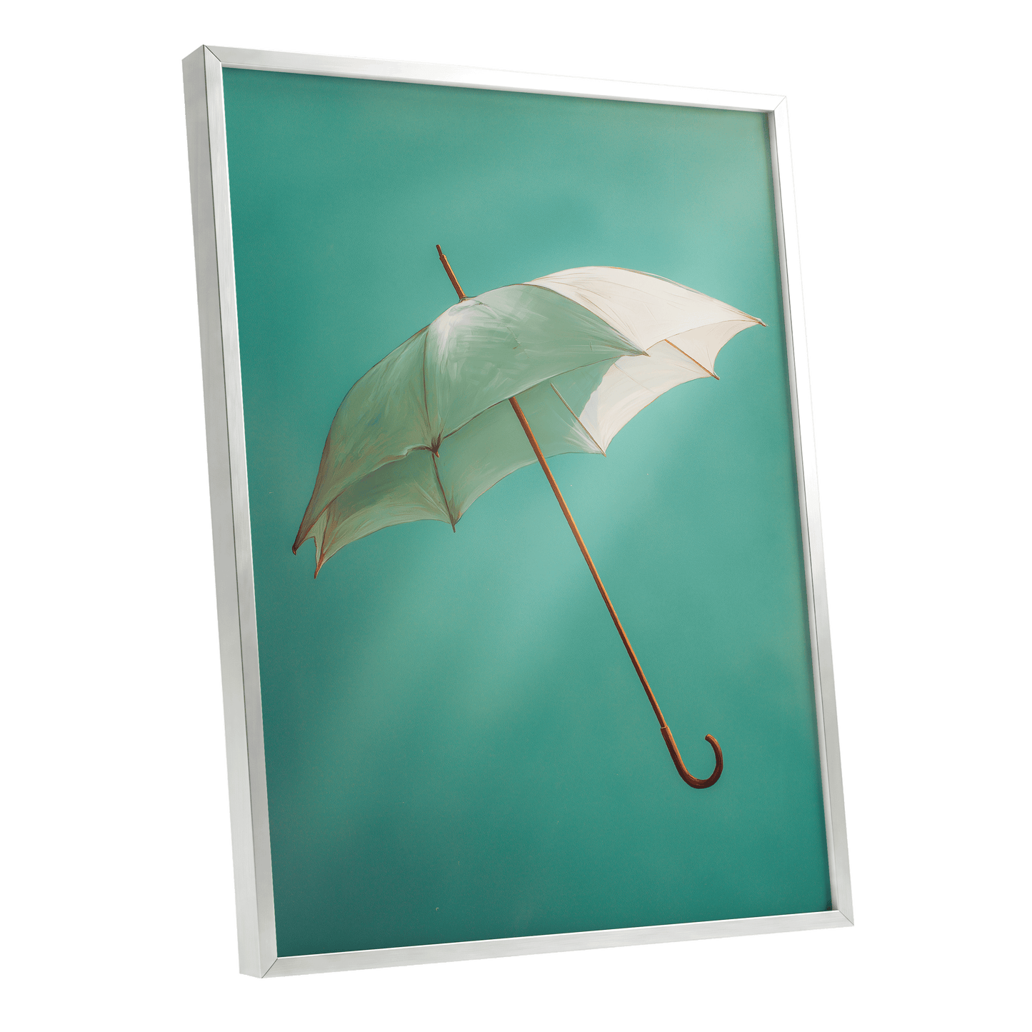 Umbrella in Teal – silver framed poster option
