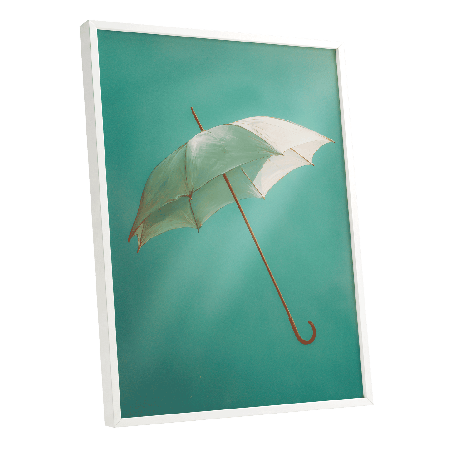 Umbrella in Teal – white framed poster option