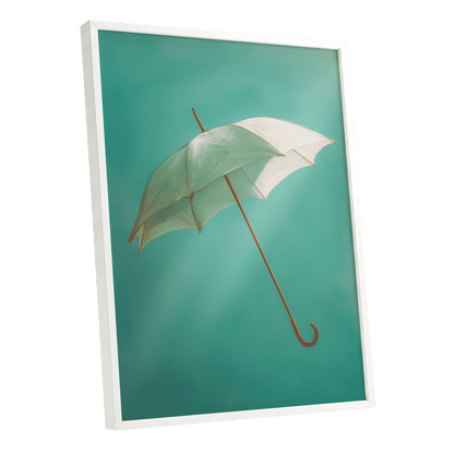 Umbrella in Teal – white framed poster option