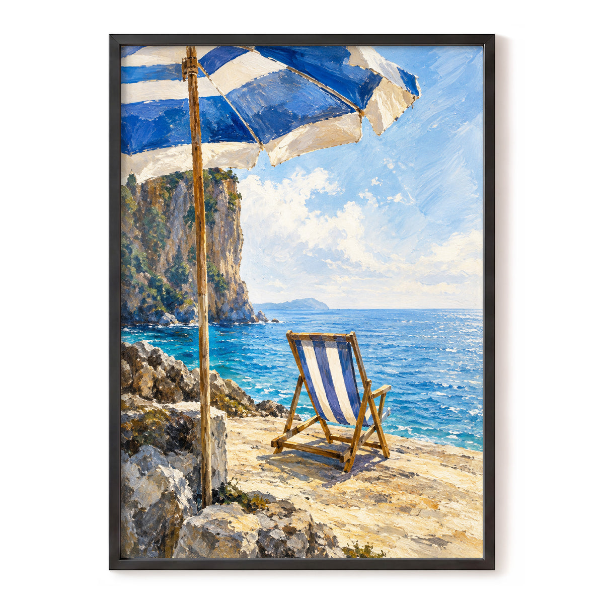 Under the Blue Parasol, blue, white, beige nature wall art, front artwork view