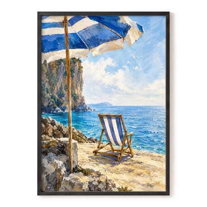 Under the Blue Parasol, blue, white, beige nature wall art, front artwork view