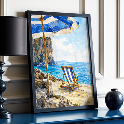 Under the Blue Parasol, blue, white, beige nature wall art displayed in a styled interior, gallery view 2