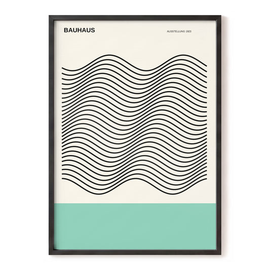 Undulating Field, black, beige, green minimalist wall art, front artwork view