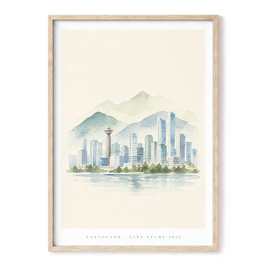 Vancouver Stillness, beige, blue, green minimalist wall art, front artwork view