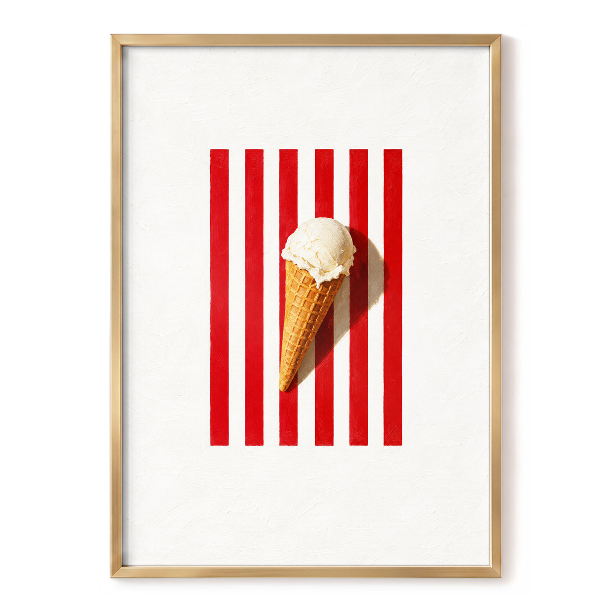 Vanilla Parade, white, red, beige minimalist wall art, front artwork view