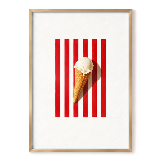 Vanilla Parade, white, red, beige minimalist wall art, front artwork view