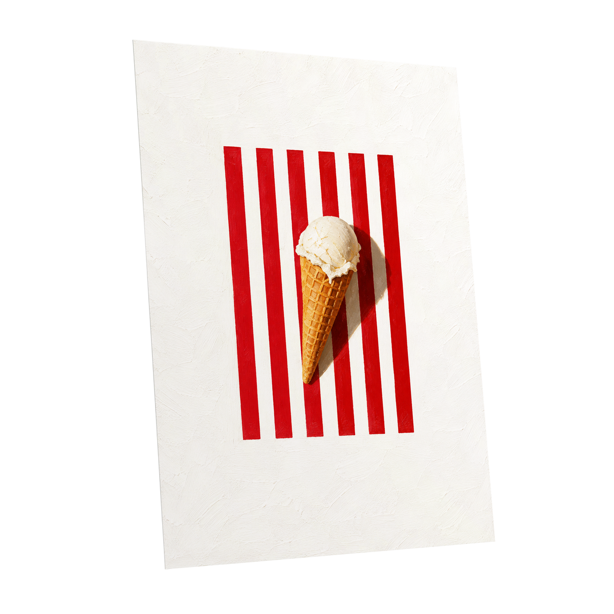Vanilla Parade, white, red, beige minimalist wall art shown as a unframed poster wall art print