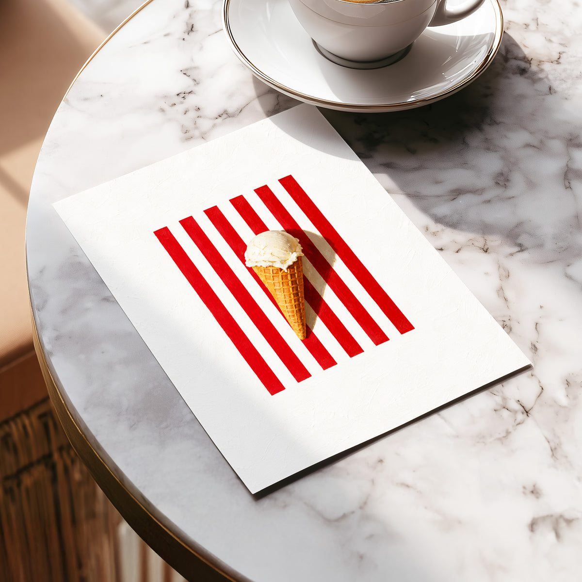 Vanilla Parade, white, red, beige minimalist wall art displayed in a styled interior, gallery view 5