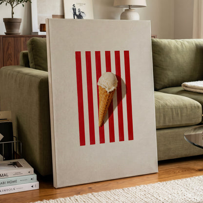 Vanilla Parade, white, red, beige minimalist wall art displayed in a styled interior, gallery view 7