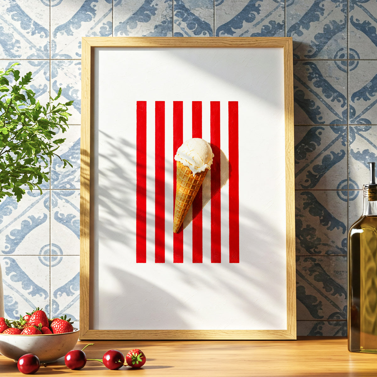 Vanilla Parade, white, red, beige minimalist wall art displayed in a styled interior, gallery view 9