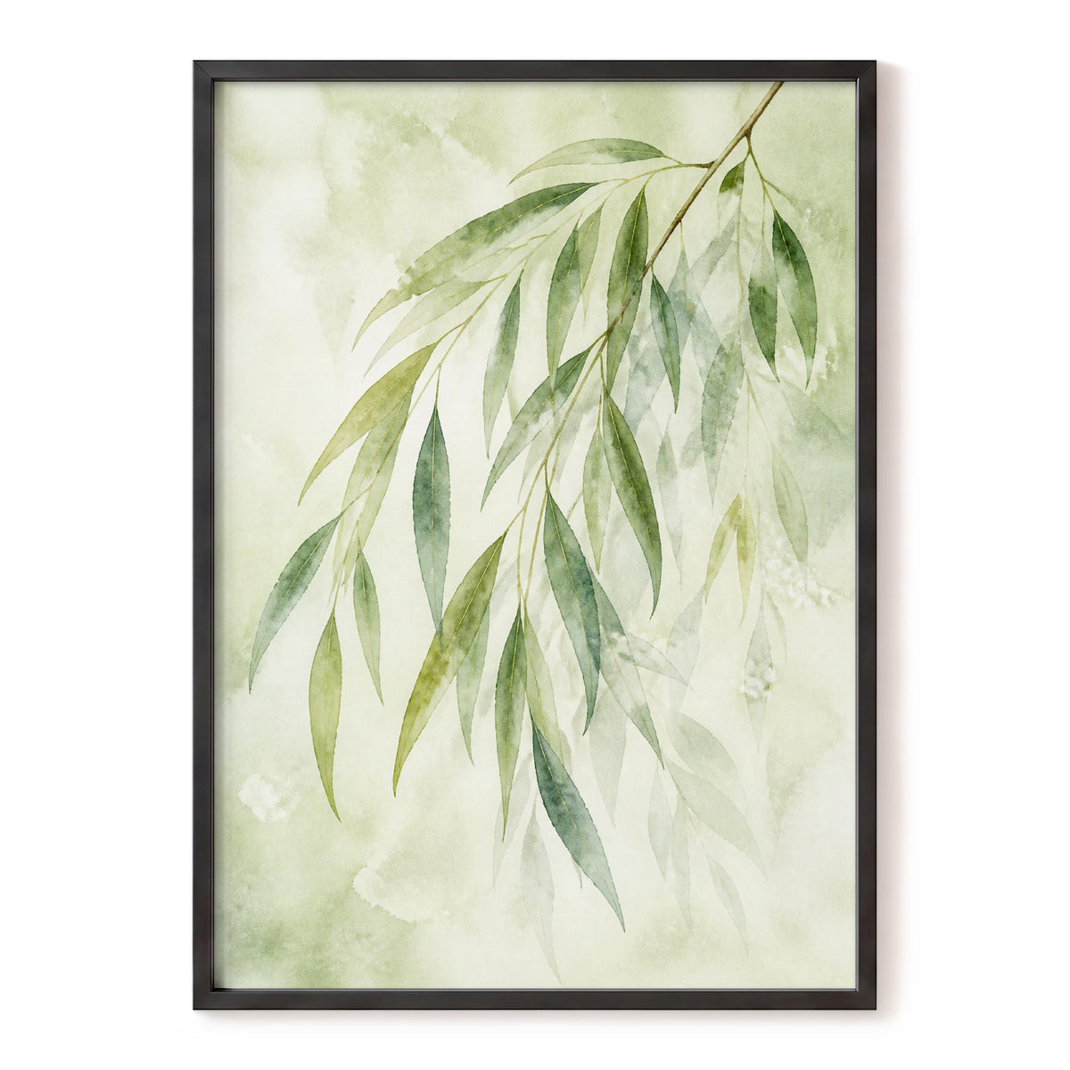 Veil of Leaves, green, beige, white nature wall art, front artwork view