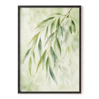 Veil of Leaves, green, beige, white nature wall art, front artwork view