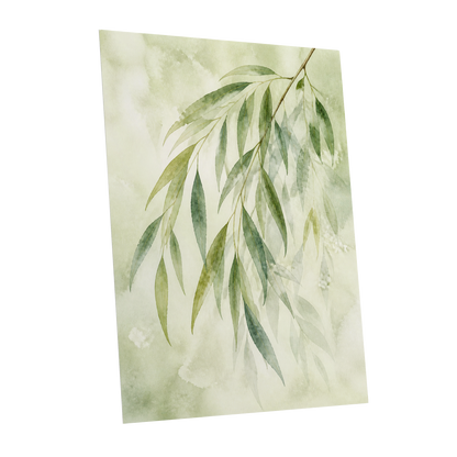 Veil of Leaves, green, beige, white nature wall art shown as a unframed poster wall art print