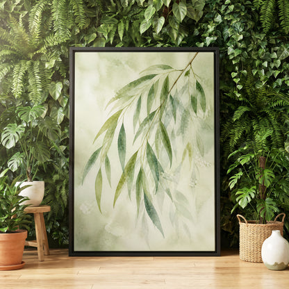 Veil of Leaves, green, beige, white nature wall art displayed in a styled interior, gallery view 4