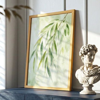 Veil of Leaves, green, beige, white nature wall art displayed in a styled interior, gallery view 6