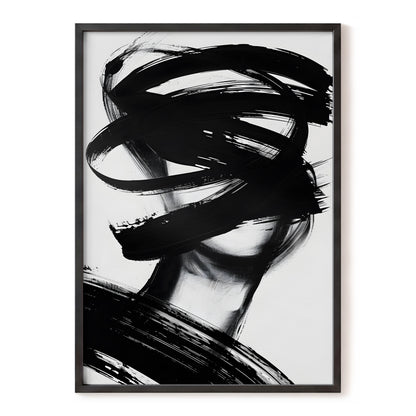 Veiled in Motion, black, white, gray abstract wall art, front artwork view