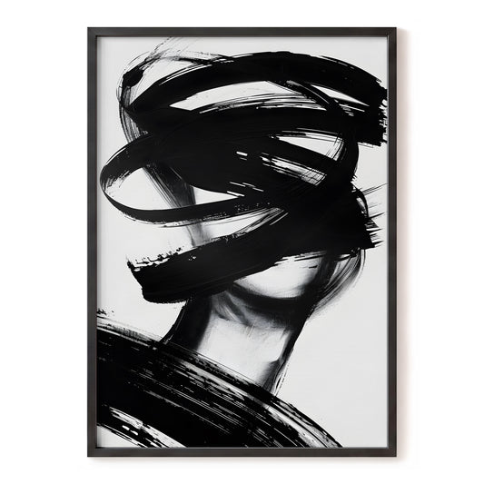 Veiled in Motion, black, white, gray abstract wall art, front artwork view