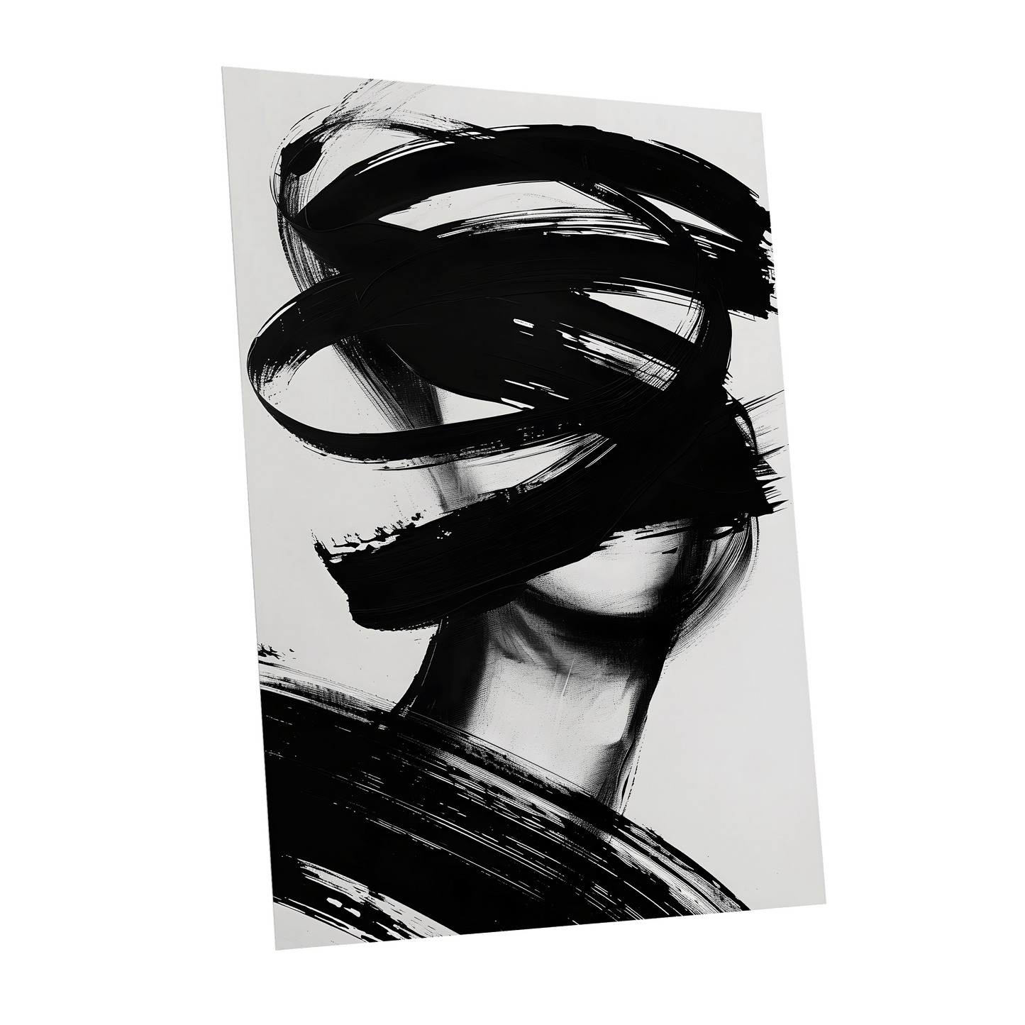 Veiled in Motion, black, white, gray abstract wall art shown as a unframed poster wall art print