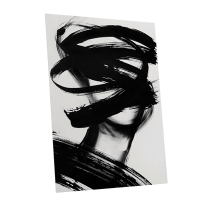 Veiled in Motion, black, white, gray abstract wall art shown as a unframed poster wall art print