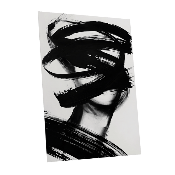 Veiled in Motion, black, white, gray abstract wall art shown as a unframed poster wall art print
