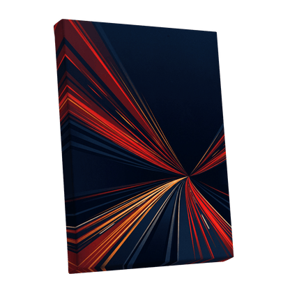 Velocity Convergence, blue, red, orange abstract wall art shown as a stretched canvas wall art
