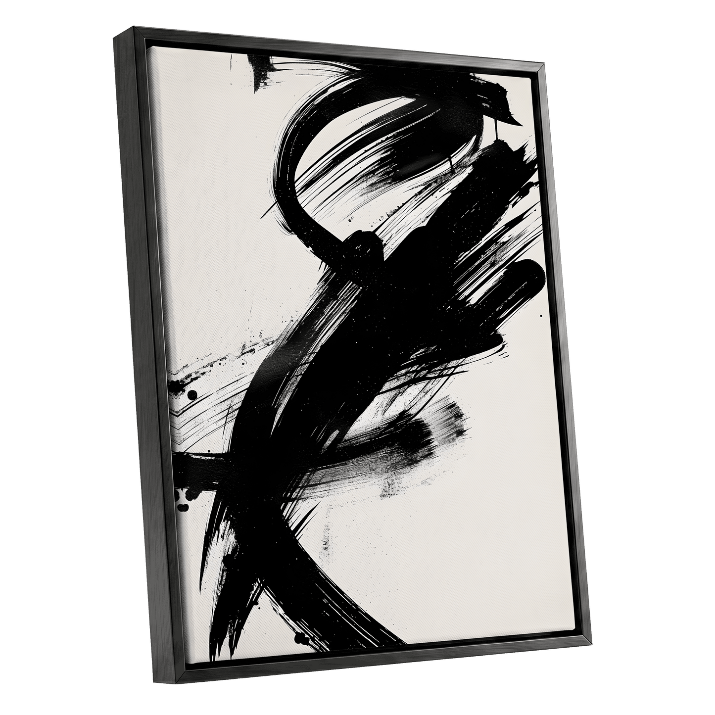 Velocity in Black, black, beige abstract wall art shown as a black framed canvas wall art