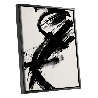 Velocity in Black, black, beige abstract wall art shown as a black framed canvas wall art