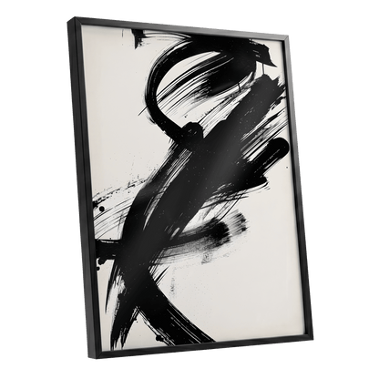 Velocity in Black, black, beige abstract wall art shown as a black framed poster wall art print