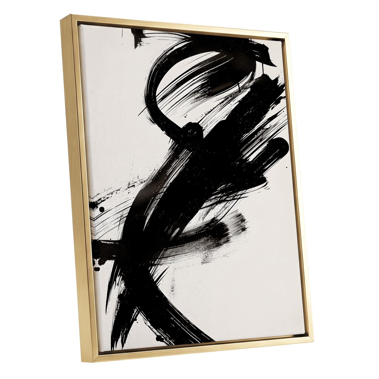 Velocity in Black, black, beige abstract wall art shown as a gold framed canvas wall art