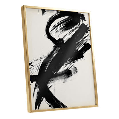 Velocity in Black, black, beige abstract wall art shown as a gold framed poster wall art print