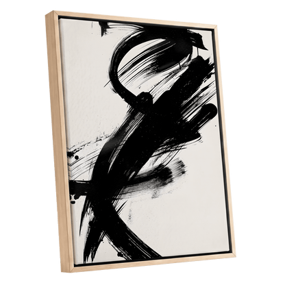 Velocity in Black, black, beige abstract wall art shown as a oak framed canvas wall art