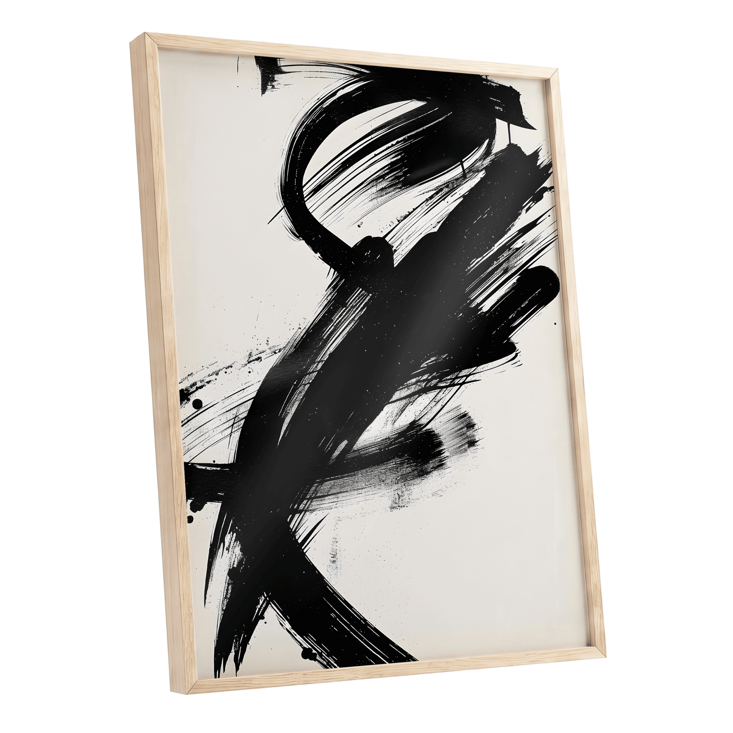 Velocity in Black, black, beige abstract wall art shown as a oak framed poster wall art print