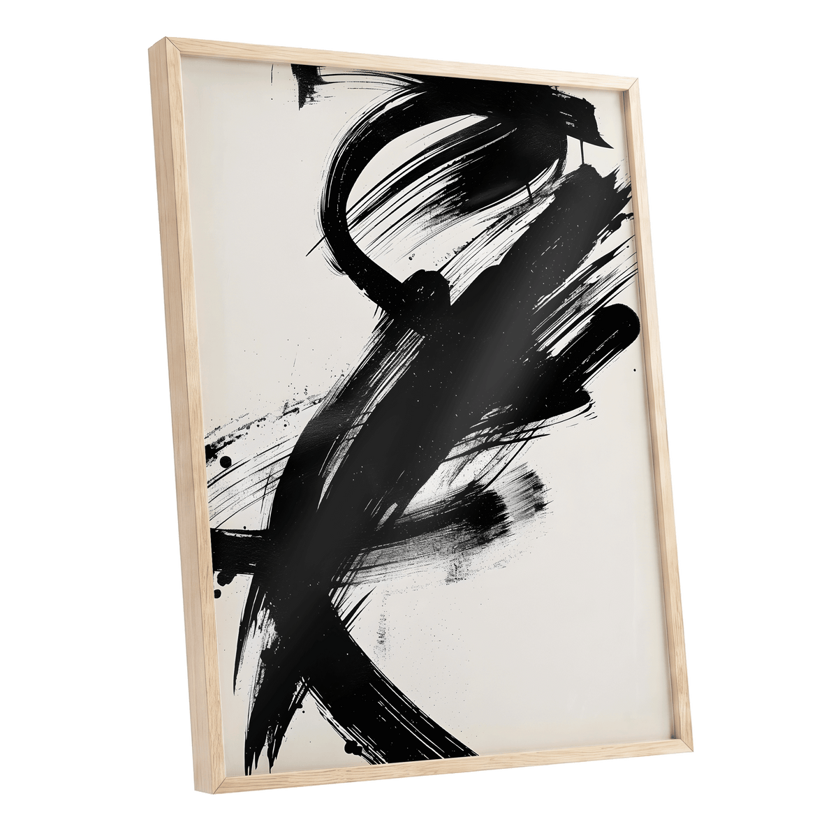 Velocity in Black, black, beige abstract wall art shown as a oak framed poster wall art print