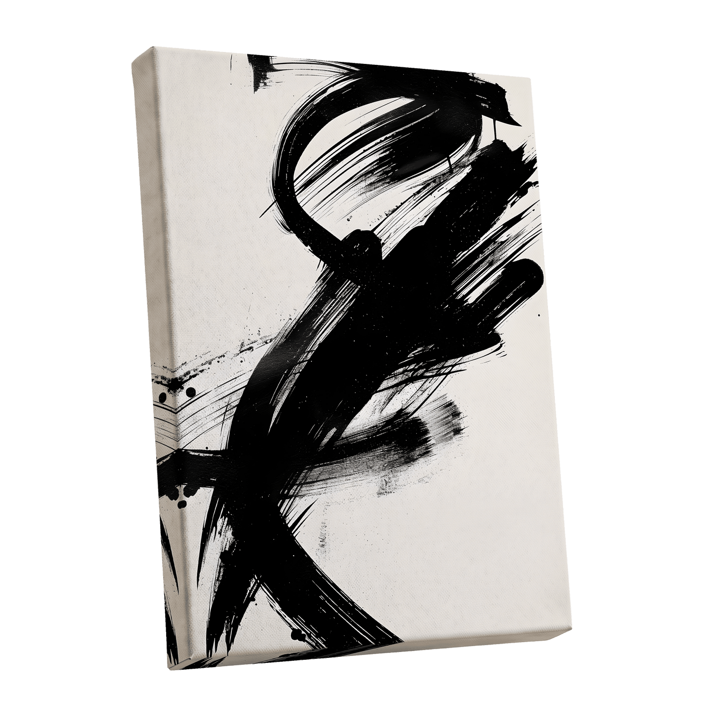 Velocity in Black, black, beige abstract wall art shown as a stretched canvas wall art