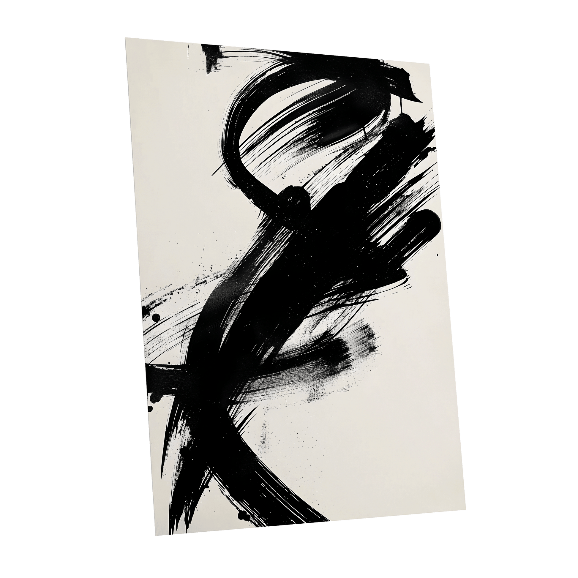 Velocity in Black, black, beige abstract wall art shown as a unframed poster wall art print