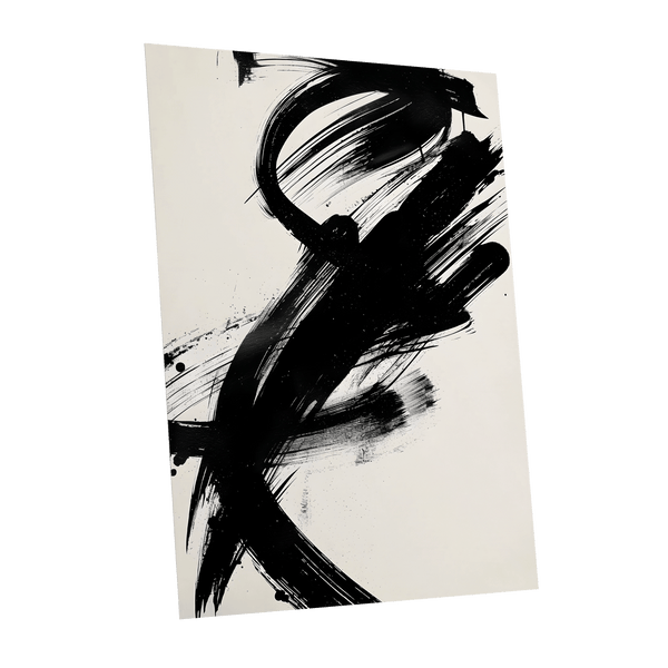 Velocity in Black, black, beige abstract wall art shown as a unframed poster wall art print