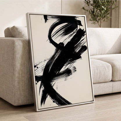 Velocity in Black, black, beige abstract wall art displayed in a styled interior, gallery view 2