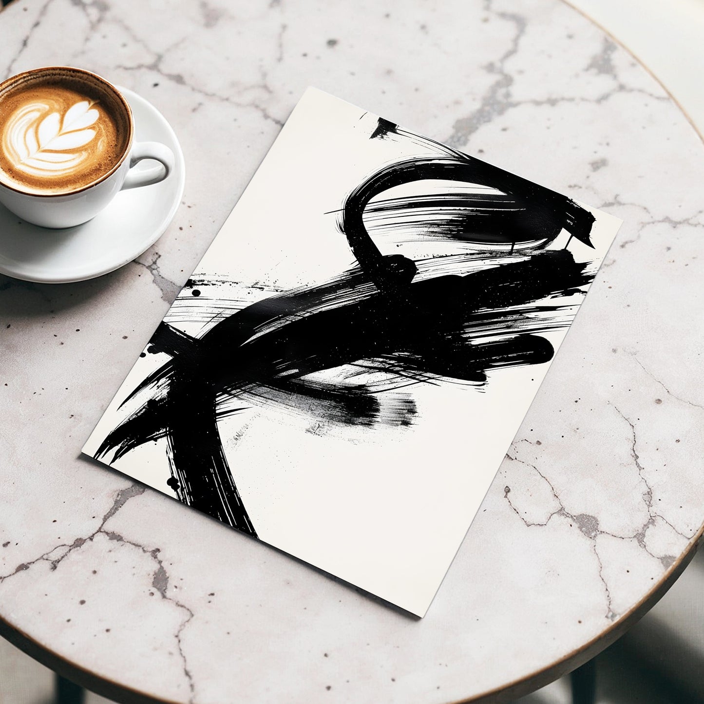 Velocity in Black, black, beige abstract wall art displayed in a styled interior, gallery view 3