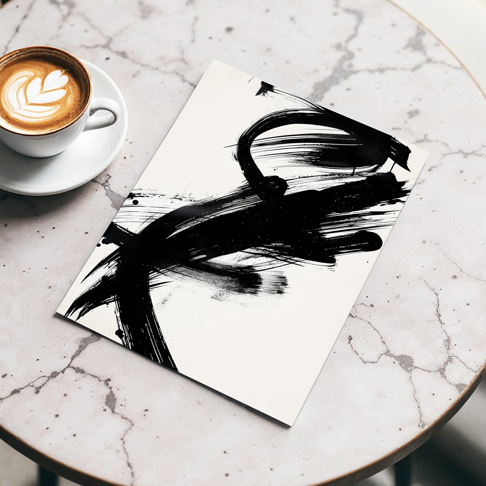 Velocity in Black, black, beige abstract wall art displayed in a styled interior, gallery view 3