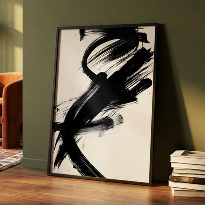 Velocity in Black, black, beige abstract wall art displayed in a styled interior, gallery view 4